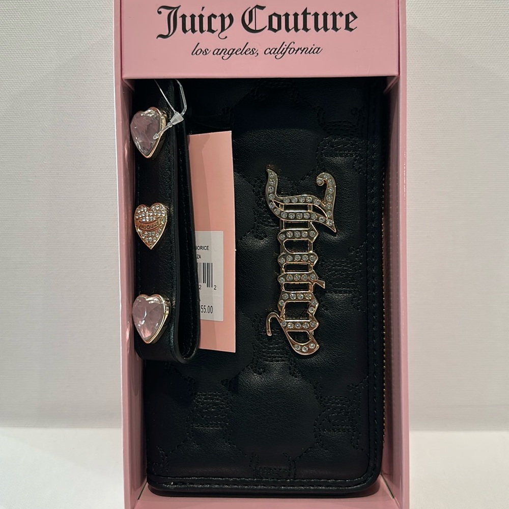 NWT Juicy Couture Gothic Quilted Black Starstruck zip around Wallet/Wristlet.